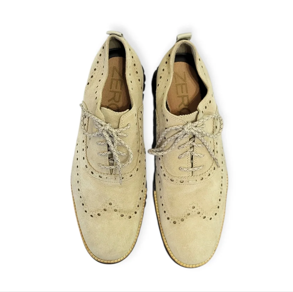 COLE HAAN ZEROGRAND Wingtip Oxford Suede Beige Tan 10.5